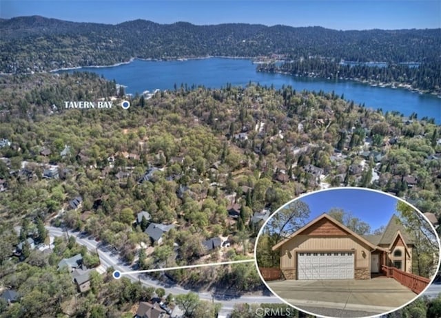 28136 N Bay Rd, Lake Arrowhead, CA 92352 - drone / aerial view of a water and mountain view and a heavily wooded area