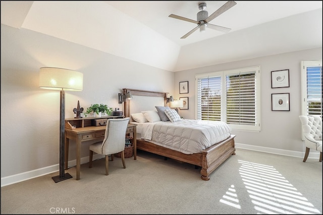 23962 Lanteen Cir, Laguna Niguel, CA 92677 - bedroom featuring baseboards, light colored carpet, lofted ceiling, and a ceiling fan