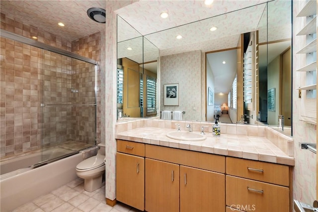 812 W Bay Ave, Newport Beach, CA 92661 - bathroom with toilet, tile patterned flooring, recessed lighting, and shower / bath combination with glass door