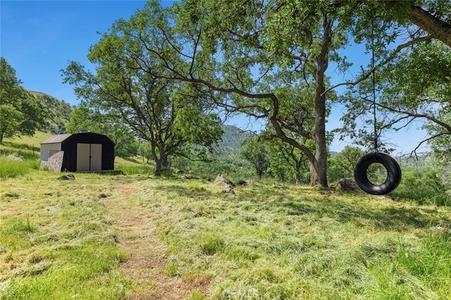 28383 Shady Oaks Rd, Clovis, CA 93619 - view of yard featuring an outdoor structure and a storage shed