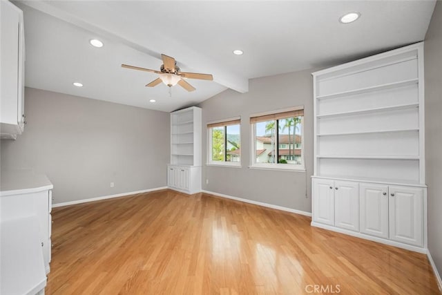 4805 Via Amante, Yorba Linda, CA 92886 - unfurnished living room with light wood-style flooring, ceiling fan, baseboards, and recessed lighting