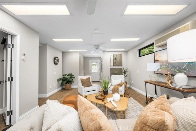 4805 Via Amante, Yorba Linda, CA 92886 - living area with wood finished floors, a skylight, and ceiling fan