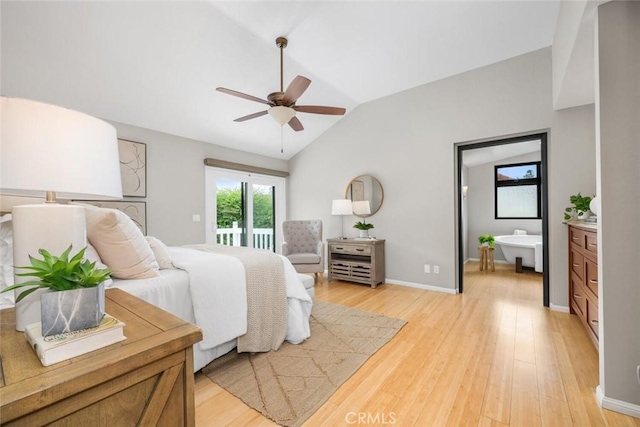 4805 Via Amante, Yorba Linda, CA 92886 - bedroom featuring lofted ceiling, light wood-style floors, access to outside, and ceiling fan