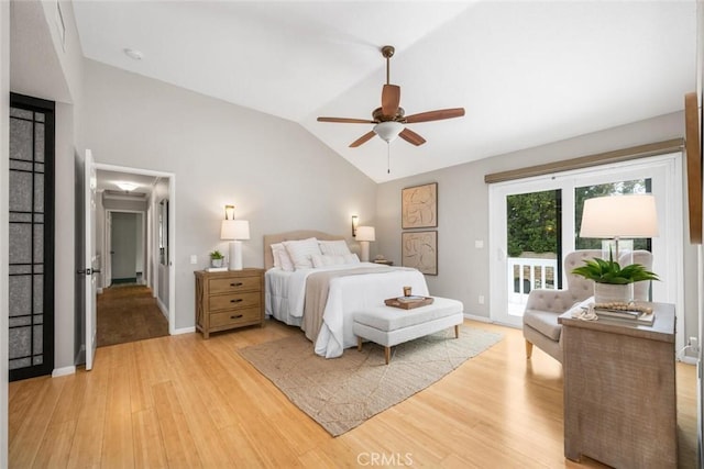 4805 Via Amante, Yorba Linda, CA 92886 - bedroom featuring access to outside, light wood-style flooring, lofted ceiling, and baseboards