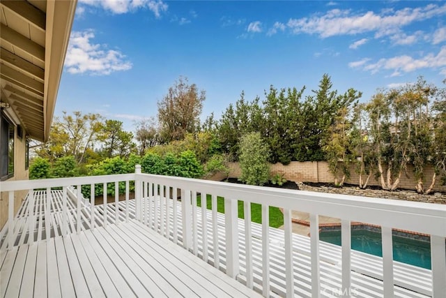 deck with a fenced in pool and a fenced backyard