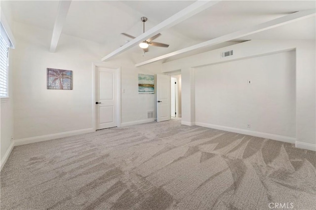 56 B Surfside Ave, Surfside, CA 90743 - unfurnished room with ceiling fan, vaulted ceiling with beams, visible vents, and carpet
