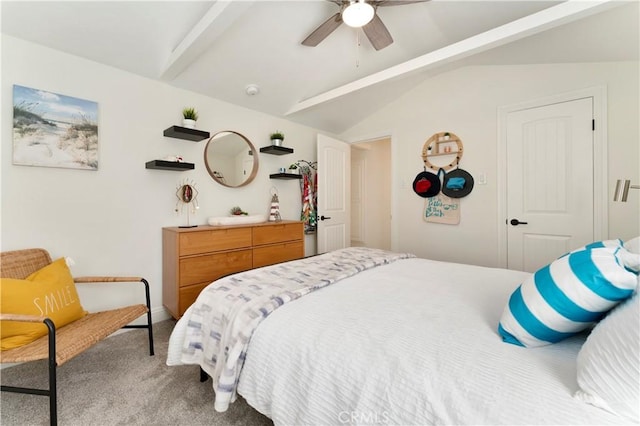 56 B Surfside Ave, Surfside, CA 90743 - bedroom featuring vaulted ceiling with beams, a ceiling fan, and light carpet