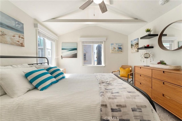 56 B Surfside Ave, Surfside, CA 90743 - carpeted bedroom featuring lofted ceiling with beams and ceiling fan
