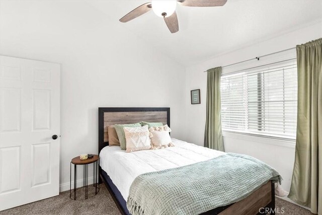 2218 Mayfair Ct, Costa Mesa, CA 92627 - bedroom featuring carpet, lofted ceiling, a ceiling fan, and baseboards