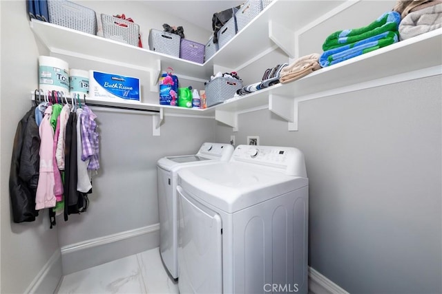 20109 Hunter St, Perris, CA 92570 - laundry area featuring marble finish floor, baseboards, laundry area, and independent washer and dryer