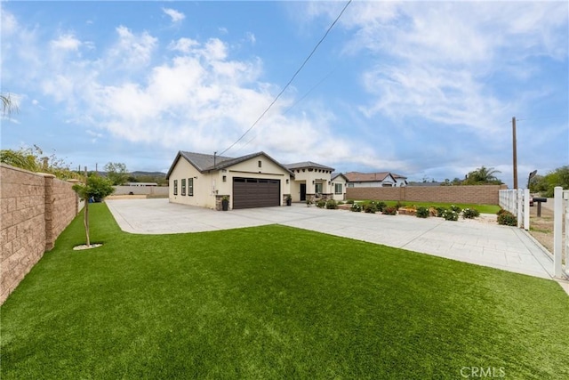 20109 Hunter St, Perris, CA 92570 - view of front of property with an attached garage, driveway, a front lawn, and fence