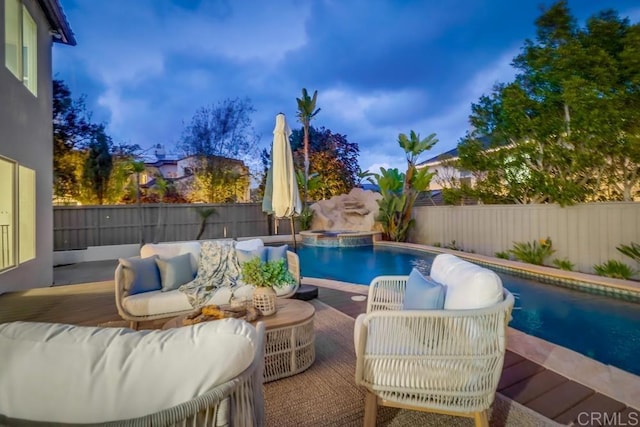 2850 Palmetto Point Ct, Chula Vista, CA 91915 - view of swimming pool with outdoor lounge area, a fenced backyard, and an in-ground hot tub