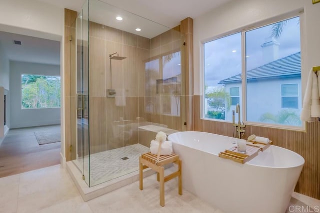 2850 Palmetto Point Ct, Chula Vista, CA 91915 - full bathroom with a stall shower, a soaking tub, and recessed lighting