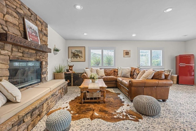 22053 Highland St, Wildomar, CA 92595 - living area featuring recessed lighting, carpet, and a fireplace