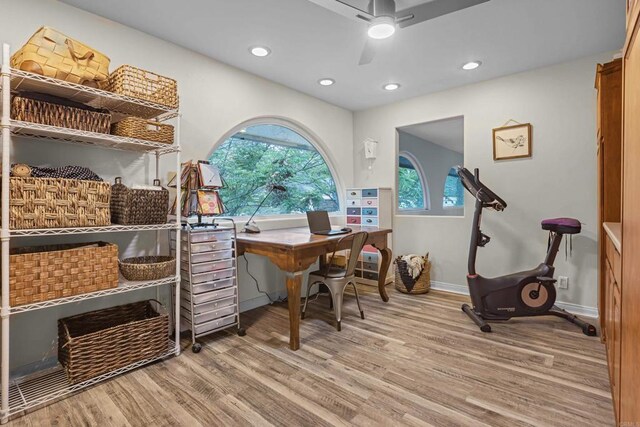 22053 Highland St, Wildomar, CA 92595 - office with wood finished floors, a ceiling fan, recessed lighting, and baseboards