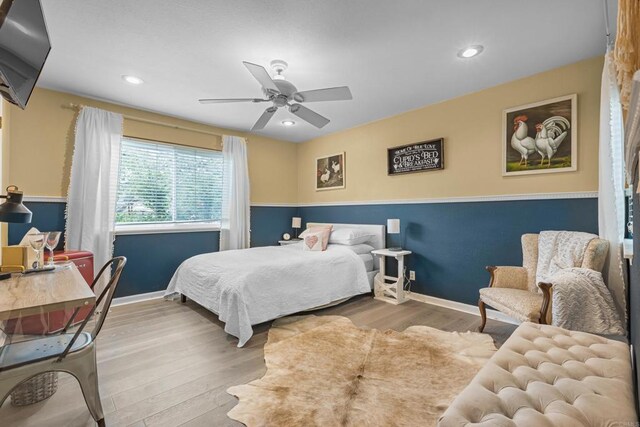 22053 Highland St, Wildomar, CA 92595 - bedroom with wood finished floors, baseboards, ceiling fan, and recessed lighting