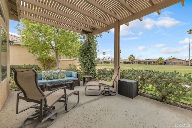 82689 Odlum Dr, Indio, CA 92201 - view of patio / terrace featuring a pergola, an outdoor hangout area, and a residential view