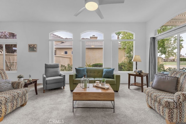 82689 Odlum Dr, Indio, CA 92201 - living room featuring a ceiling fan and light carpet