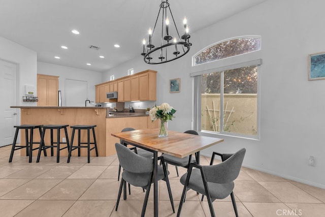82689 Odlum Dr, Indio, CA 92201 - dining space featuring light tile patterned floors, recessed lighting, a chandelier, and visible vents
