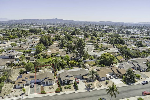 1398 Panorama Ridge Rd, Oceanside, CA 92056 - aerial perspective of suburban area with a mountain backdrop and property boundaries highlighted