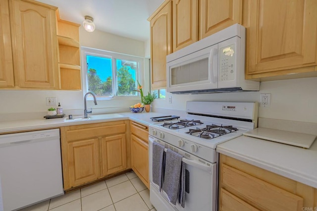 1398 Panorama Ridge Rd, Oceanside, CA 92056 - kitchen with white appliances, light brown cabinetry, and light countertops