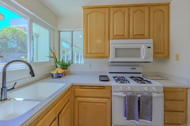 1398 Panorama Ridge Rd, Oceanside, CA 92056 - kitchen featuring white appliances, light brown cabinets, and light countertops