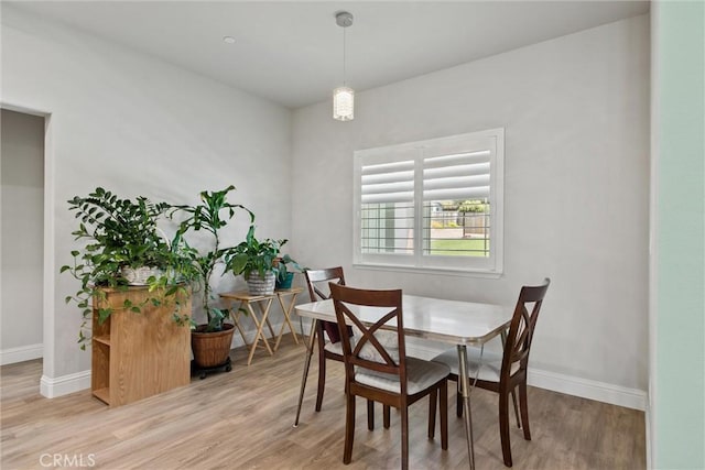 dining room with baseboards and wood finished floors
