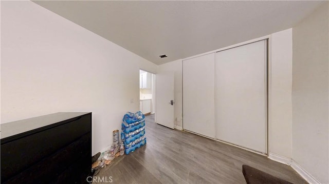 interior space with wood finished floors and a closet