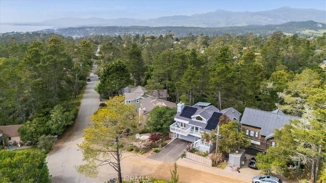 aerial view with a view of trees and a mountain view