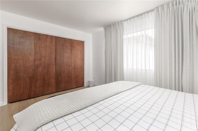 bedroom with a closet and wood finished floors