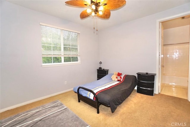 23801 Hollingsworth Dr, Murrieta, CA 92562 - carpeted bedroom featuring baseboards, ceiling fan, and connected bathroom