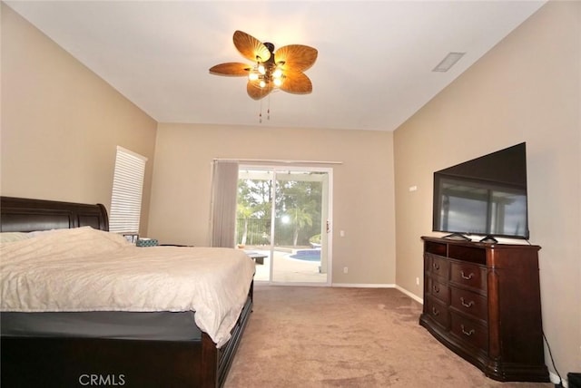 23801 Hollingsworth Dr, Murrieta, CA 92562 - bedroom featuring a ceiling fan, baseboards, access to exterior, and light carpet