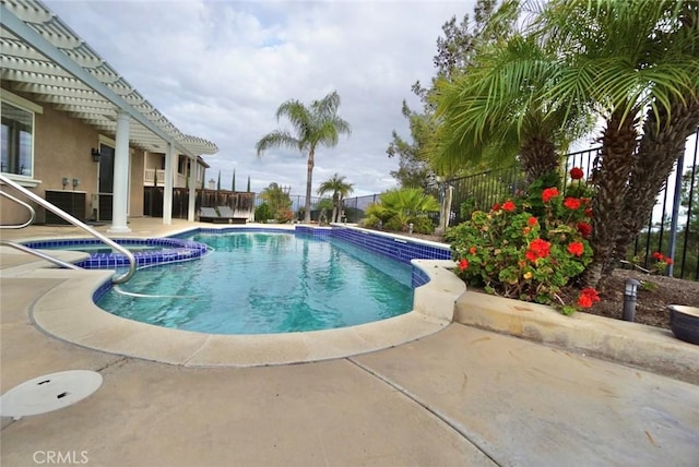 23801 Hollingsworth Dr, Murrieta, CA 92562 - view of swimming pool featuring fence, a patio, a pool with connected hot tub, and central air condition unit