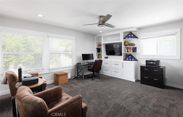 1055 N Mallard St, Orange, CA 92867 - office space featuring ceiling fan, dark colored carpet, baseboards, and recessed lighting