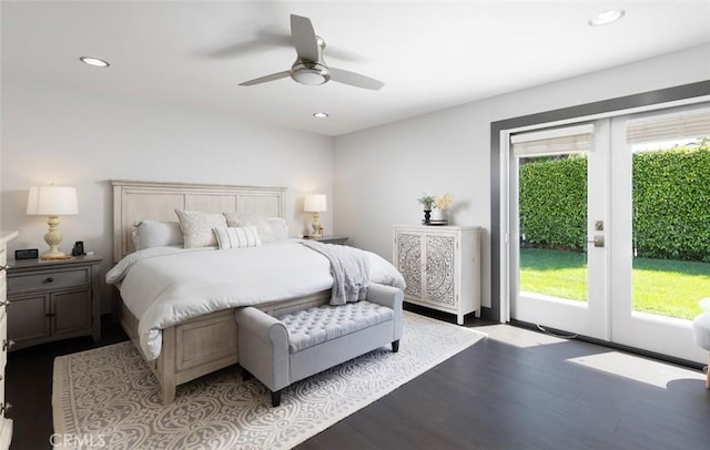 1055 N Mallard St, Orange, CA 92867 - bedroom featuring access to outside, wood finished floors, recessed lighting, french doors, and ceiling fan