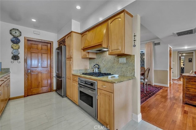 1506 Ameluxen Ave, Hacienda Heights, CA 91745 - kitchen with appliances with stainless steel finishes, custom range hood, baseboards, tasteful backsplash, and recessed lighting