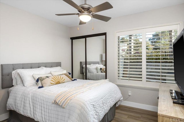 962 Chardonney Way, Escondido, CA 92029 - bedroom with baseboards, wood finished floors, a closet, and a ceiling fan