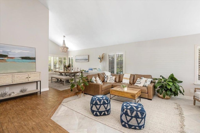 962 Chardonney Way, Escondido, CA 92029 - living area featuring baseboards, high vaulted ceiling, and wood finished floors