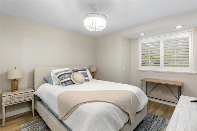 962 Chardonney Way, Escondido, CA 92029 - bedroom with wood finished floors, a chandelier, baseboards, and recessed lighting