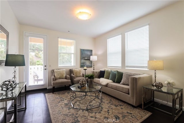 living room with dark wood-type flooring