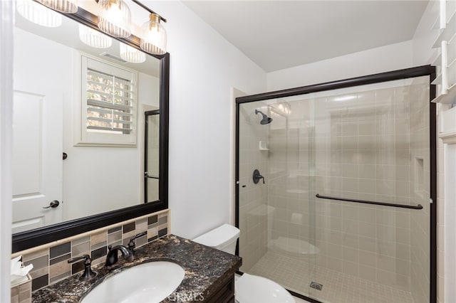 29311 Paseo Palmar, San Juan Capistrano, CA 92675 - full bathroom with a stall shower, vanity, backsplash, and toilet