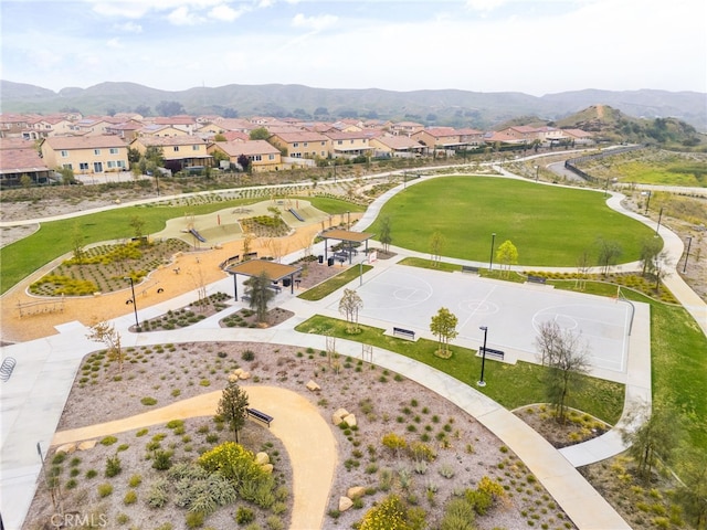 birds eye view of property featuring a residential view and a mountain view