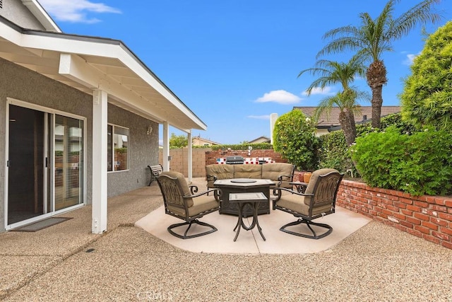 130 N Avenida Veracruz, Anaheim, CA 92808 - view of patio featuring fence and an outdoor living space with a fire pit