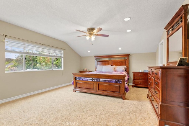 130 N Avenida Veracruz, Anaheim, CA 92808 - bedroom with light colored carpet, a textured ceiling, baseboards, and vaulted ceiling