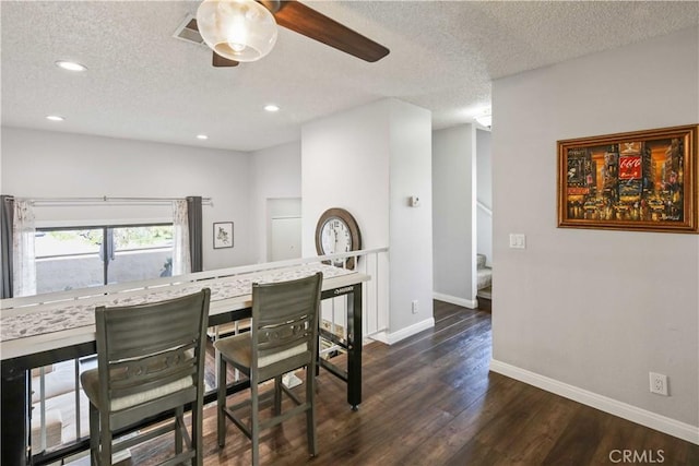 27633 Nugget Dr Unit 1, Canyon Country, CA 91387 - dining space with recessed lighting, dark wood finished floors, baseboards, a textured ceiling, and ceiling fan