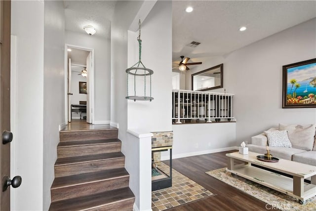 27633 Nugget Dr Unit 1, Canyon Country, CA 91387 - interior space with wood finished floors, a textured ceiling, ceiling fan, and visible vents