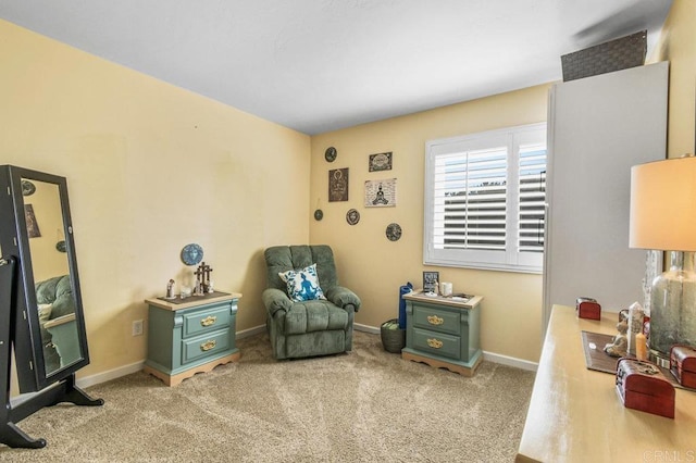 living area with carpet floors and baseboards