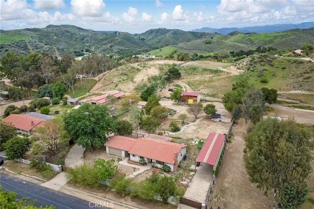 birds eye view of property with a mountain view