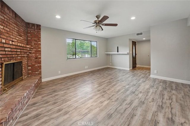 unfurnished living room with baseboards, a ceiling fan, visible vents, and recessed lighting