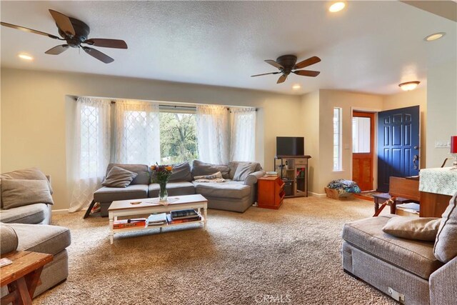 41820 Dillon Cir, Ahwahnee, CA 93601 - living area with a ceiling fan, carpet flooring, baseboards, and recessed lighting